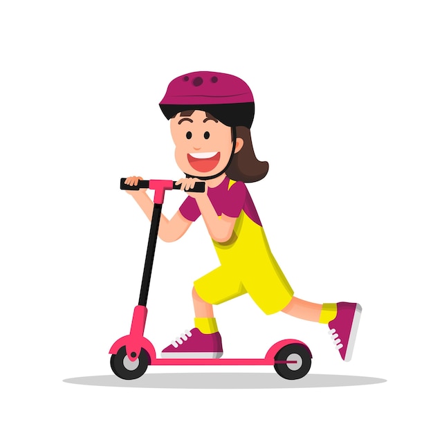 lindo niño niña empujando un scooter con los pies
