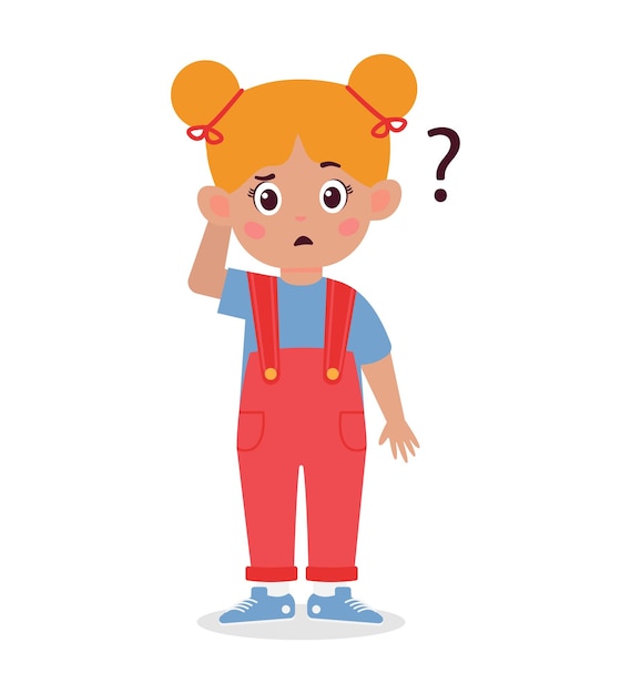 lindo niño niña pensando cara ilustración de dibujos animados