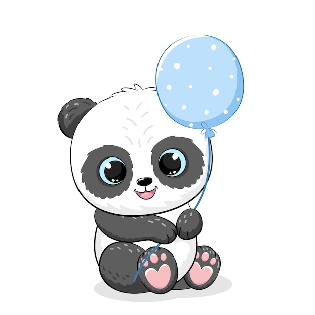 Lindo niño panda con globos vector ilustración de una caricatura