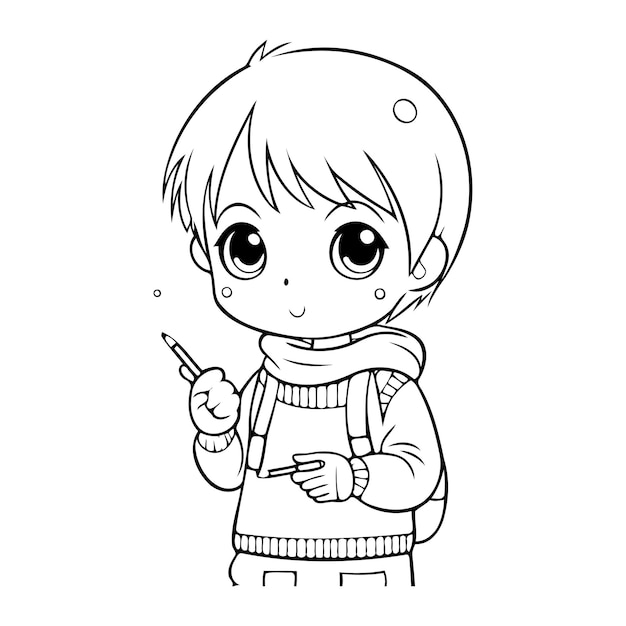 Vector lindo niño en ropa de invierno ilustración vectorial para colorear libro