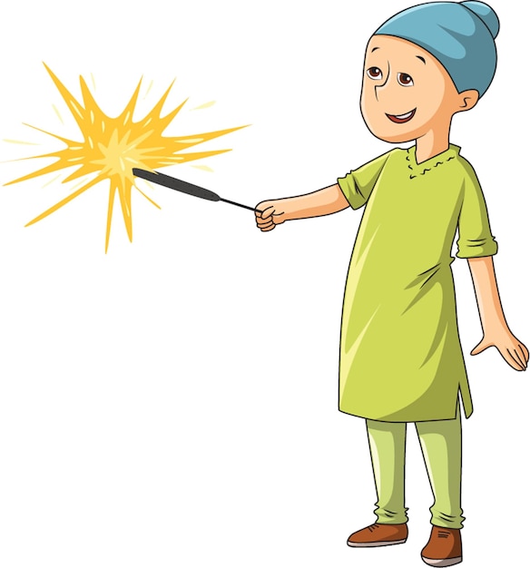 Lindo niño sij reventando galletas en la ilustración de vector de Diwali