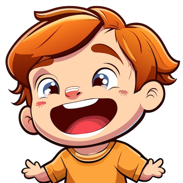 Vector lindo niño sonriente feliz dibujado a mano plano estiloso pegatina de dibujos animados icono concepto ilustración aislada