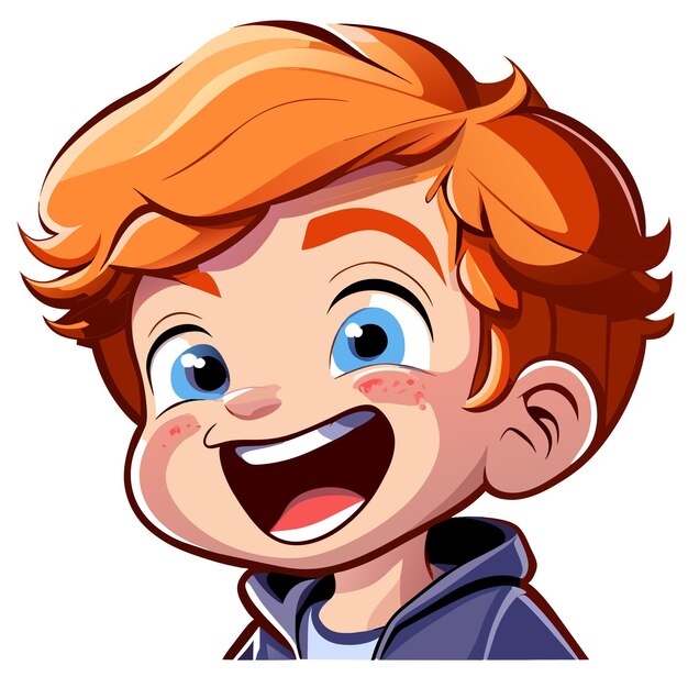 Lindo niño sonriente feliz dibujado a mano plano estiloso pegatina de dibujos animados icono concepto ilustración aislada