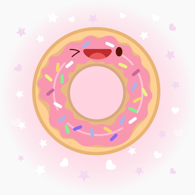 Lindo o kawaii donut vector icono o pegatina ilustración de dibujos animados