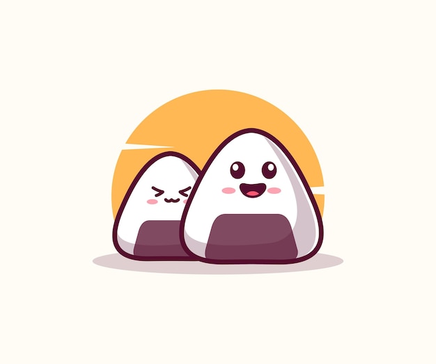 lindo onigiri vector ilustración plana dibujos animados estilo mascota icono