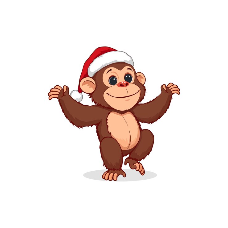 Vector un lindo orangután con una gorra navideña diseño de clip art del icono vectorial de la ilustración