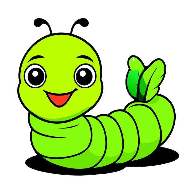 Vector lindo, oruga, larva, comida, gusano, mano, dibujado, plano, elegante, caricatura, pegatina, icono, concepto, aislado