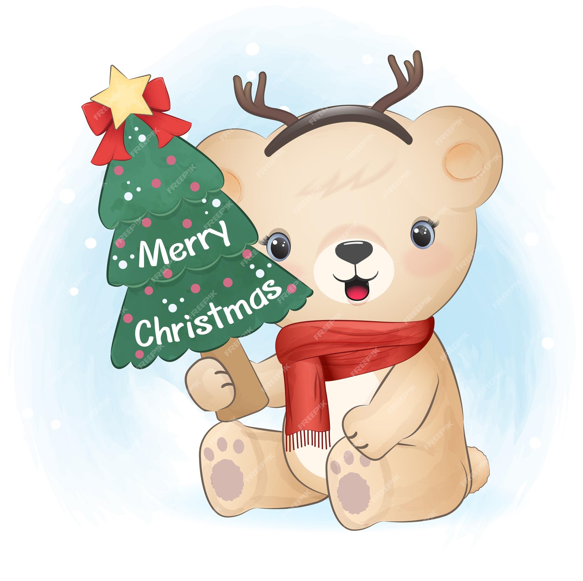 Lindo osito y árbol de navidad ilustración de temporada navideña | Vector Premium Lindo osito y árbol de navidad ilustración de temporada navideña | Vector Premium