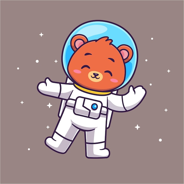 Lindo oso astronauta flotando en el espacio Cartoon Vector icono ilustración ciencia animal aislado plano