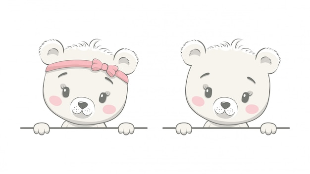 Vector lindo oso bebé con marco en blanco. plantilla para folleto publicitario con niño oso o niña oso.