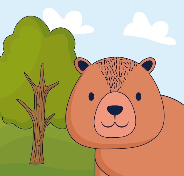 Vector lindo oso en un bosque