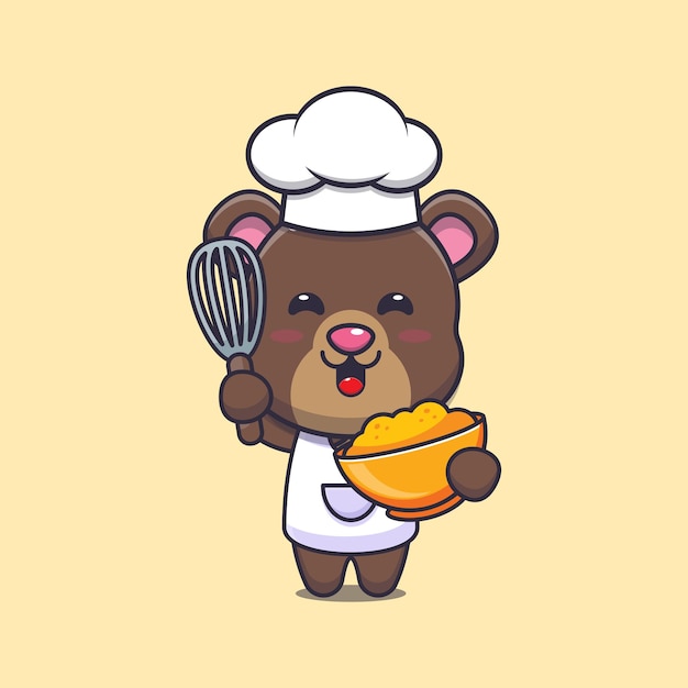 lindo oso chef mascota personaje de dibujos animados