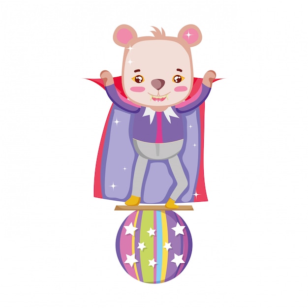 Lindo oso de circo con capa en globo.