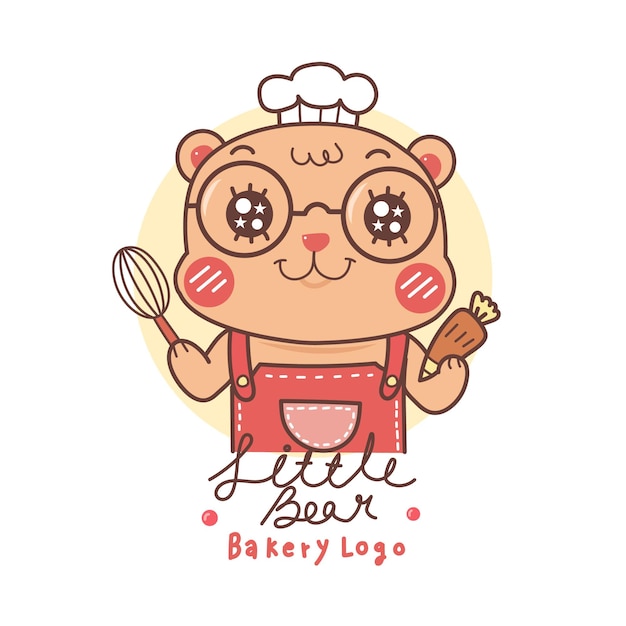 Lindo oso cocinando panadería kawaii logo cartoon