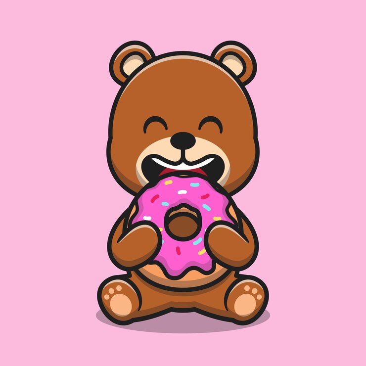 Lindo oso comiendo donut dibujos animados vector icono ilustración