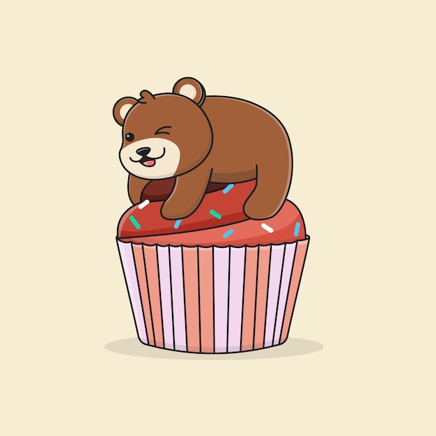 Vector lindo oso en cupcake