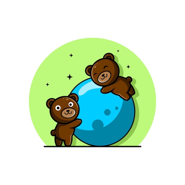 Lindo oso de dibujos animados logo jugando a la pelota