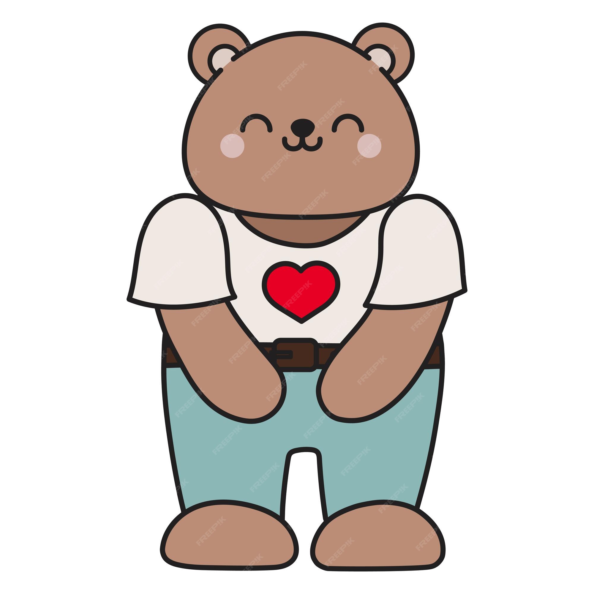 Lindo oso de dibujos animados se para y sonríe con un corazón | Vector Premium Lindo oso de dibujos animados se para y sonríe con un corazón | Vector Premium