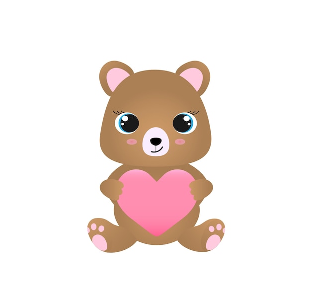 Vector lindo oso de dibujos animados sosteniendo un corazón sobre un fondo blanco