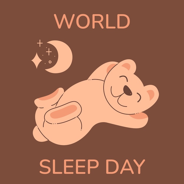 Lindo oso dormido en el día mundial del sueño ilustración vectorial de color plano podría ser una plantilla para una publicación de instagram