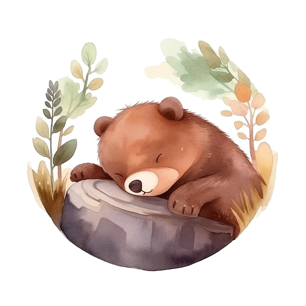 Lindo oso durmiendo pintura de acuarela