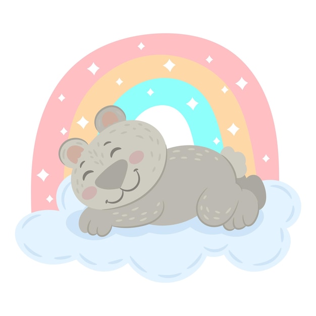 Lindo oso durmiente en el arco iris