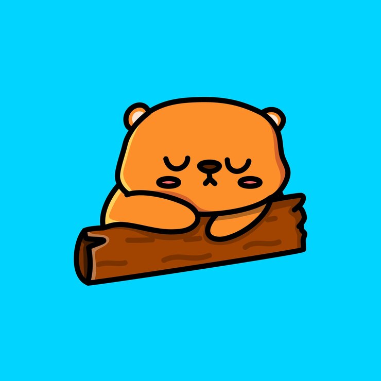 lindo oso durmiente durmiendo en un ilustrador de dibujos animados de vector de tronco de árbol