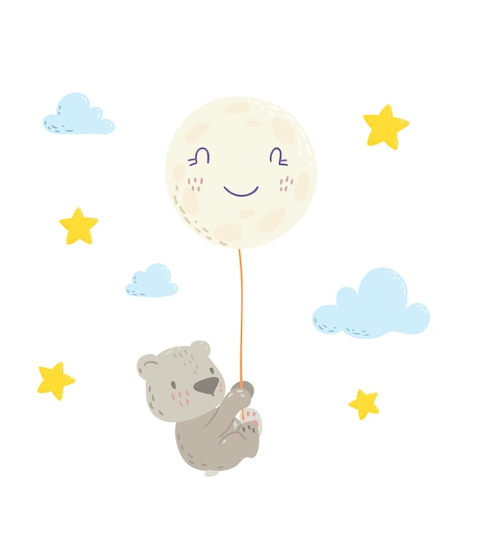 Lindo oso está volando en globo lunar