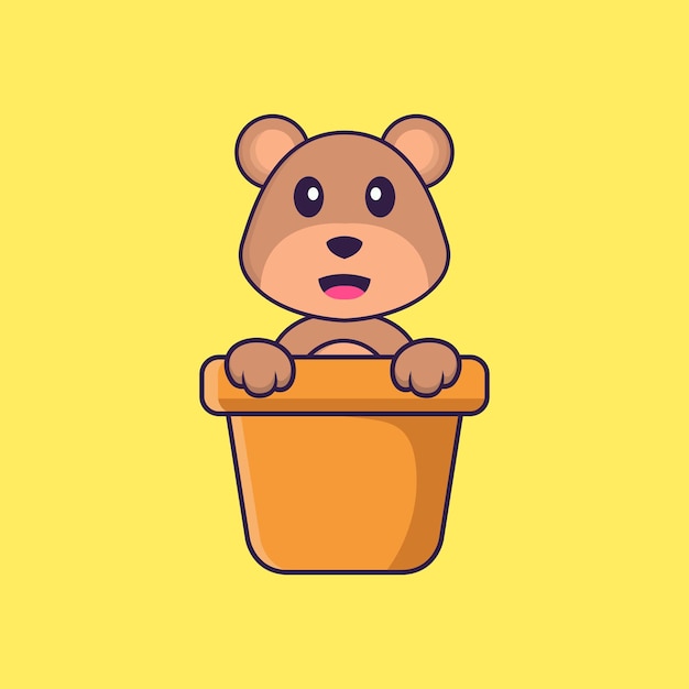 Lindo oso en un florero concepto de dibujos animados de animales aislado