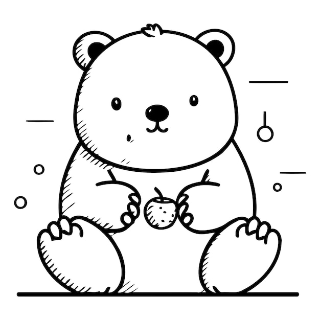 Lindo oso con fresa Ilustración vectorial en estilo de dibujos animados planos