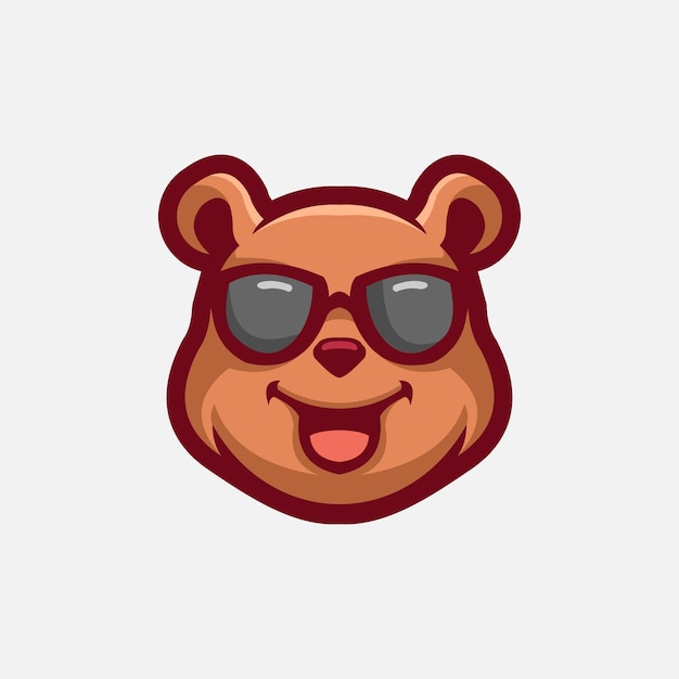 Lindo oso con gafas mascota logo vector de dibujos animados