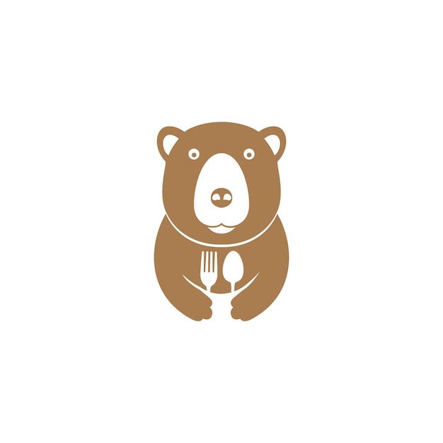 Lindo oso grizzly con cuchara tenedor logo símbolo icono vector diseño gráfico ilustración idea creativa