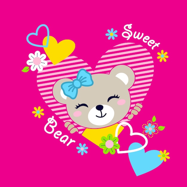 lindo oso en hermoso vector de flores