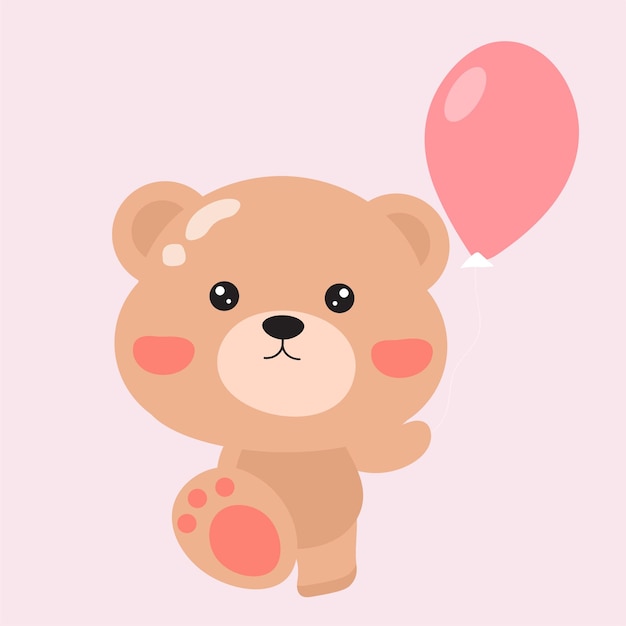 El lindo oso con la ilustración del globo rosado
