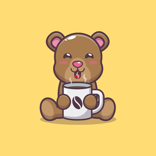 Vector lindo oso con ilustración de vector de dibujos animados de café caliente