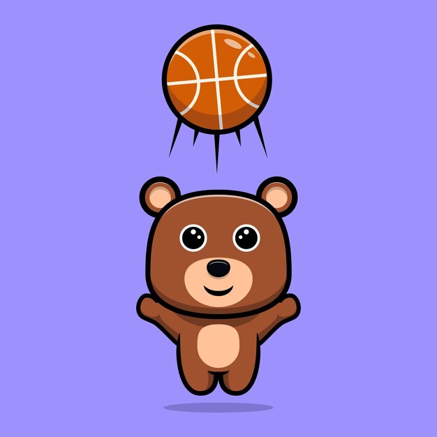 Lindo oso jugando personaje de dibujos animados de baloncesto