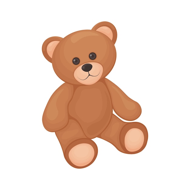 Lindo oso de juguete. un oso de peluche sonriente está sentado en el suelo. oso de peluche. ilustración de vector aislado sobre fondo blanco.