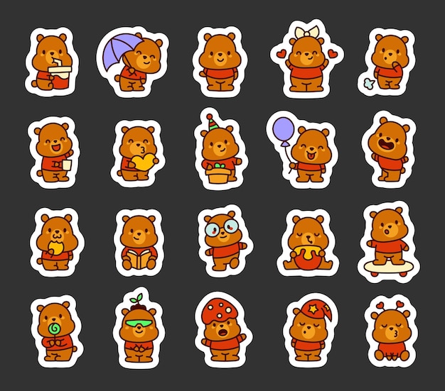 El lindo oso kawaii en la camiseta Sticker Marcador