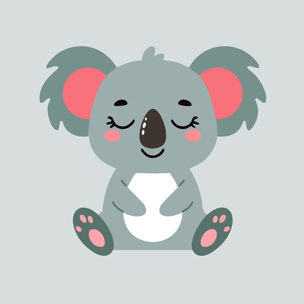 Lindo oso koala de dibujos animados sentado con los ojos cerrados