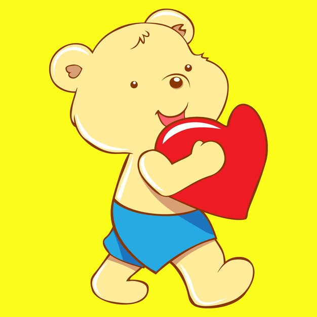 Vector lindo oso macho con gran corazón