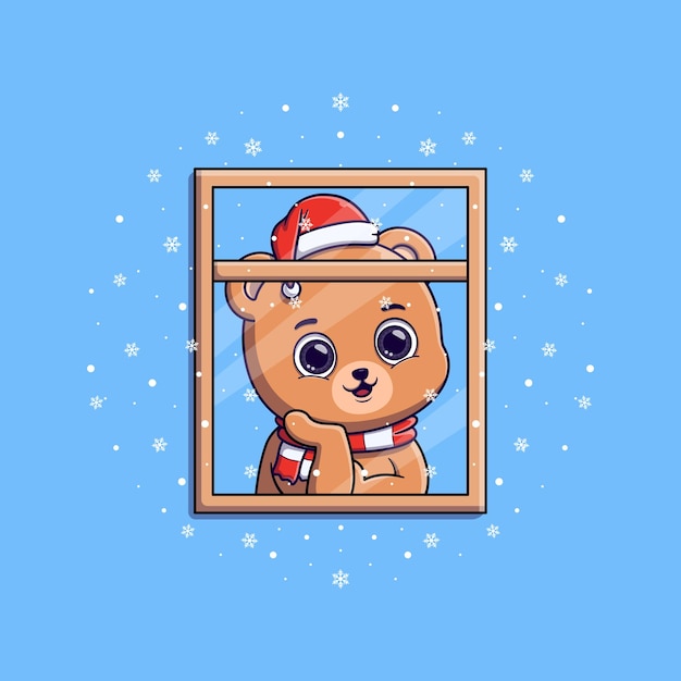 lindo oso mirando la nevada desde la ventana