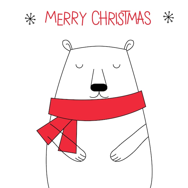 Lindo oso de Navidad doodle con color rojo y blanco