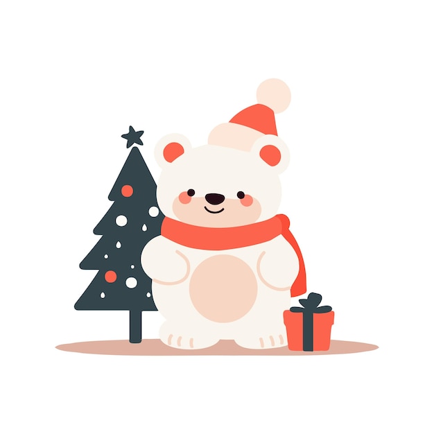 El lindo oso de Navidad en estilo plano aislado en el fondo