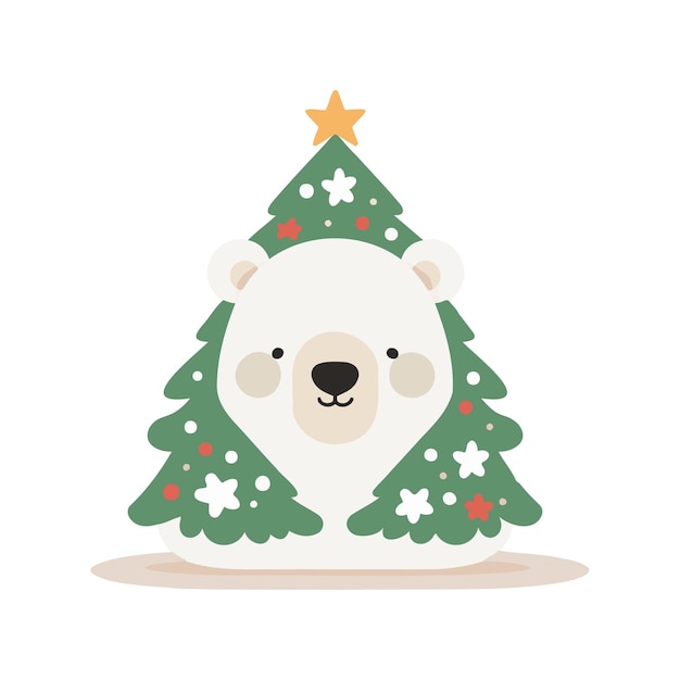 El lindo oso de Navidad en estilo plano aislado en el fondo