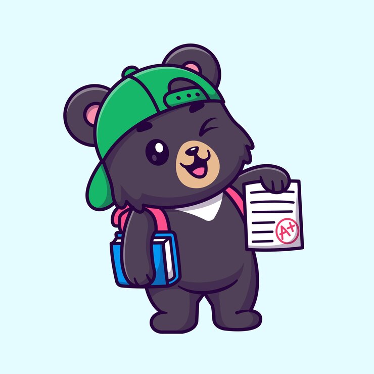 Vector lindo oso negro con una puntuación de dibujos animados vector icono ilustración animal educación icono plano aislado