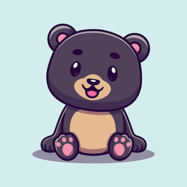 Vector lindo oso negro sentado relajado icono de dibujos animados ilustración