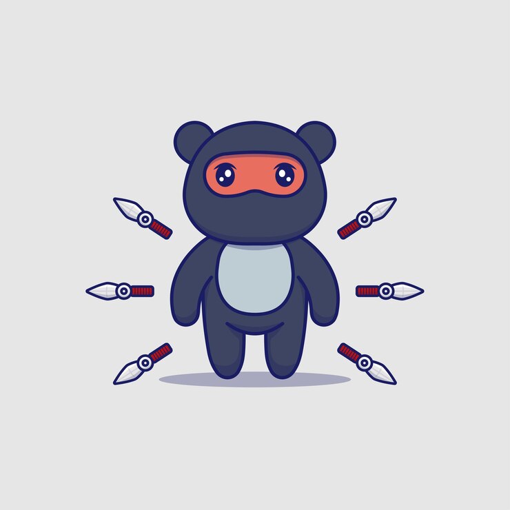 Vector lindo oso ninja con armas