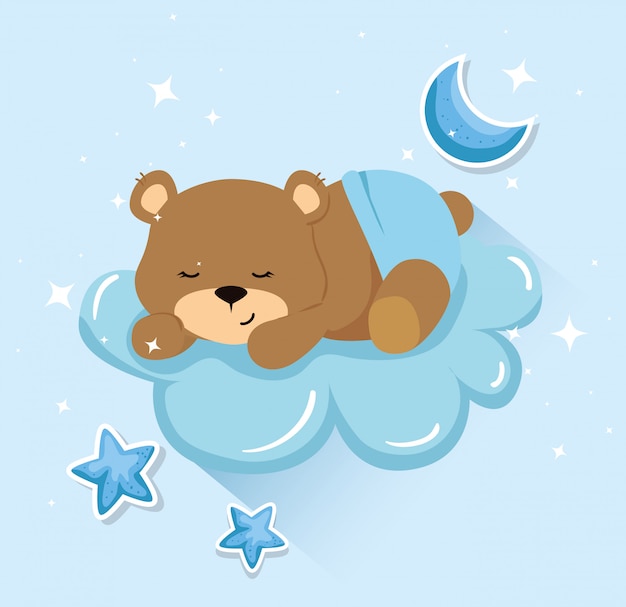 Vector lindo oso en la nube con decoración