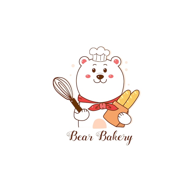lindo oso panadería logo lindo dibujado a mano.