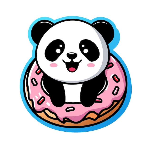 Lindo oso panda dibujado a mano plano elegante mascota personaje de dibujos animados dibujo pegatina concepto de icono